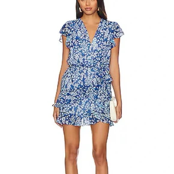 amanda uprichard white and blue dress White Dress with Blue Polka Dots- Small – The Fashion Foundation